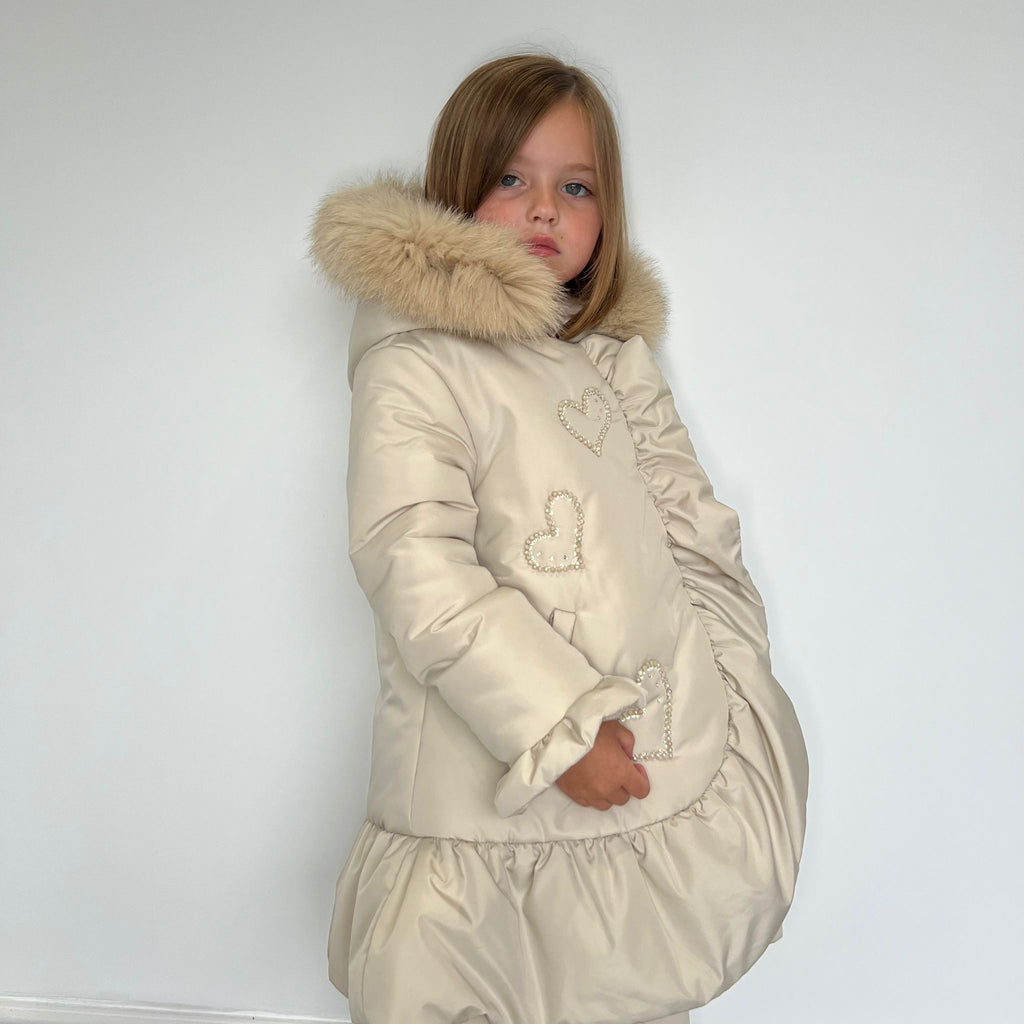 Bimbalo - Traditional Coat With Fur Hood - Cream
