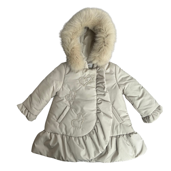 Bimbalo - Fur Hood Double Bow Coat - Cream main image 1