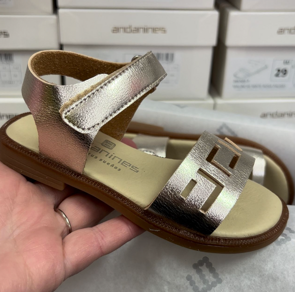 Andanines - Gold Leather Cut Out Sandals