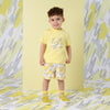 SS25 Mitch & Son GIOVANI & GIANCARLO Yellow White & Grey Logo Doodle Print T-Shirt & Swim Shorts Set