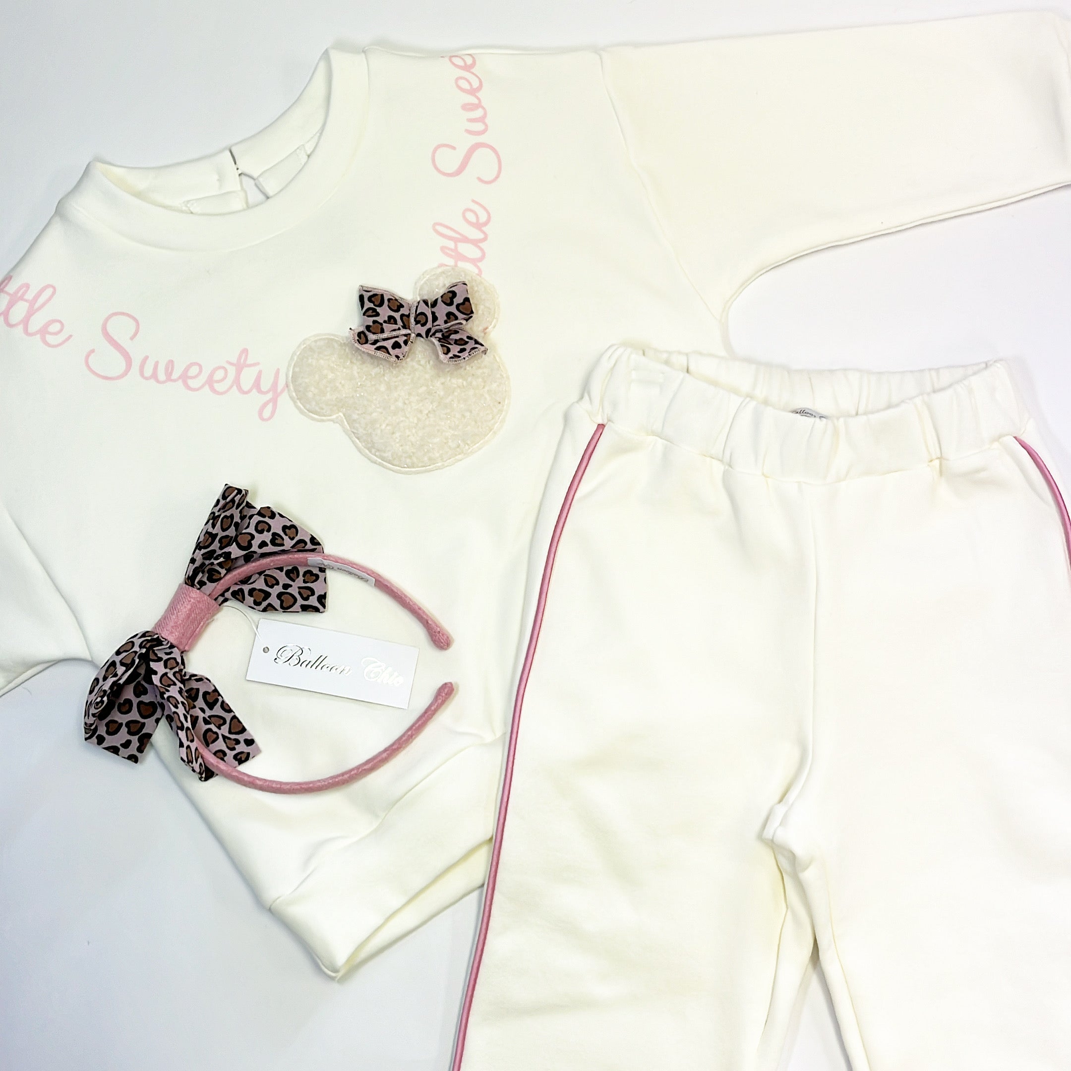 Balloon Chic Cream & Pink 'Little Sweety' Teddy Bear Tracksuit