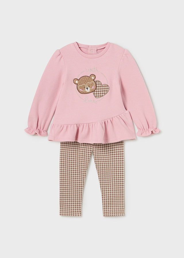 AW23 Mayoral Pink & Brown 'With Love' Teddy Bear Heart Leggings