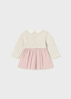 AW23 Mayoral Pink & White Collar Pleated Knit Dress