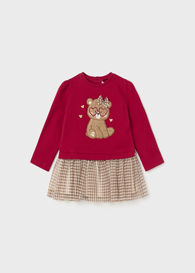 AW23 Mayoral Red & Brown Teddy Bear Voile Dress