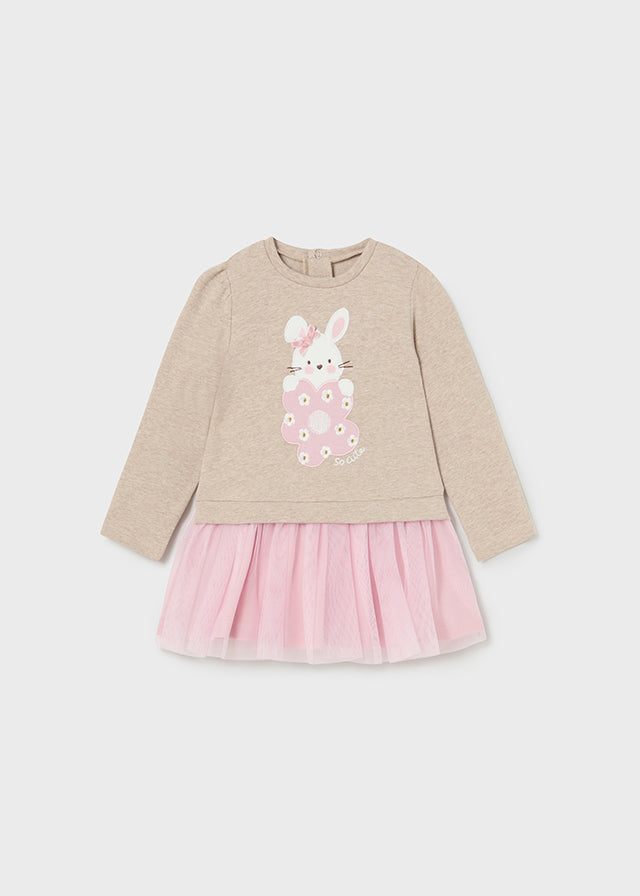 AW23 Mayoral Pink & Hazelnut 'So Cute' Bunny Rabbit Floral Voile Dress