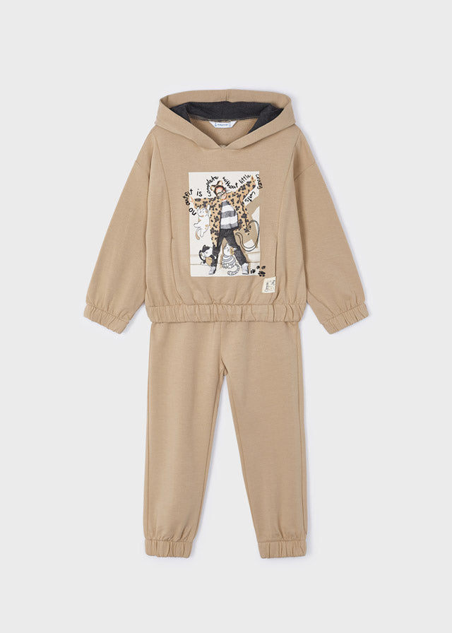 AW23 Mayoral Beige Girl Leopard Hooded Tracksuit