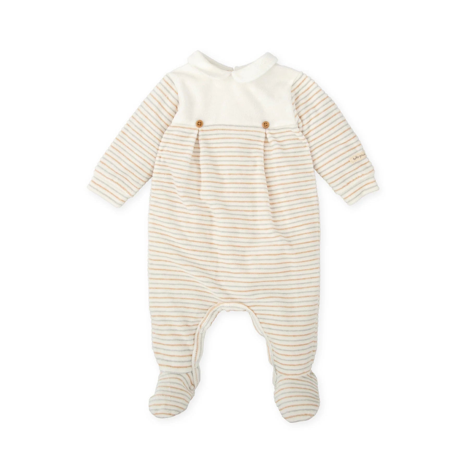 AW25 Tutto Piccolo White & Beige Stripe Button Babygrow