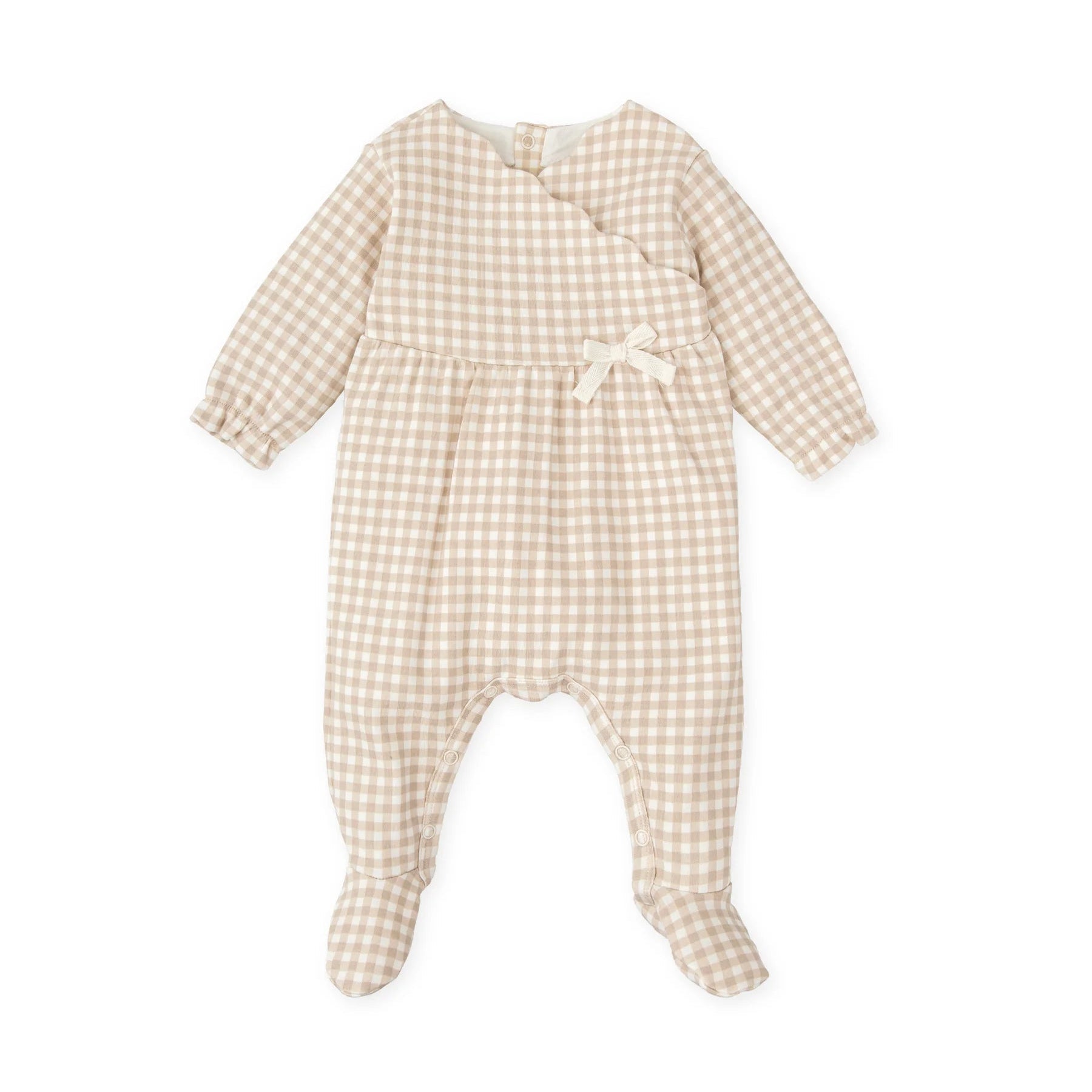 AW25 Tutto Piccolo Beige & White Checked Bow Babygrow
