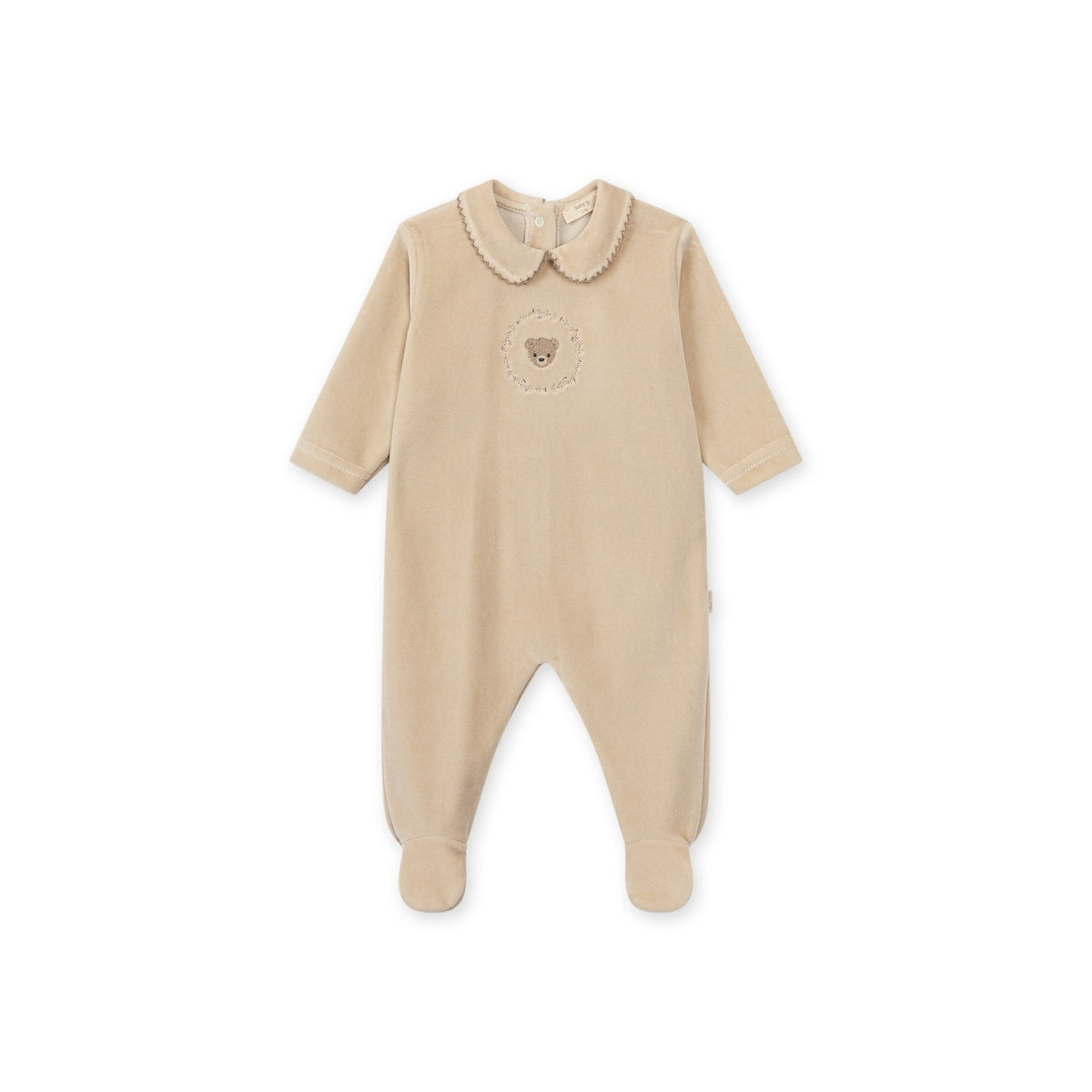 Baby Gi Unisex Taupe Velour Bear Babygrow