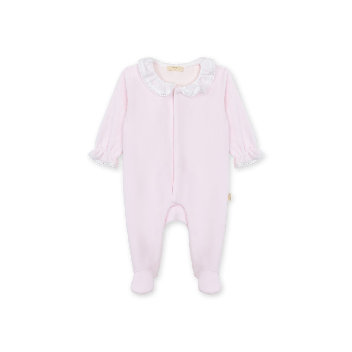 Baby Gi Girls Pink & White Velour Collar Babygrow