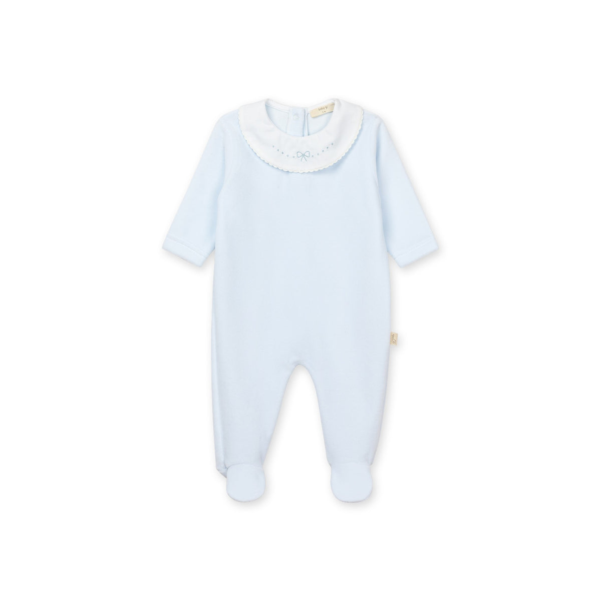 Baby Gi Girls Blue Velour Bow Embroidered Babygrow