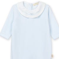 Baby Gi Girls Blue Velour Bow Embroidered Babygrow