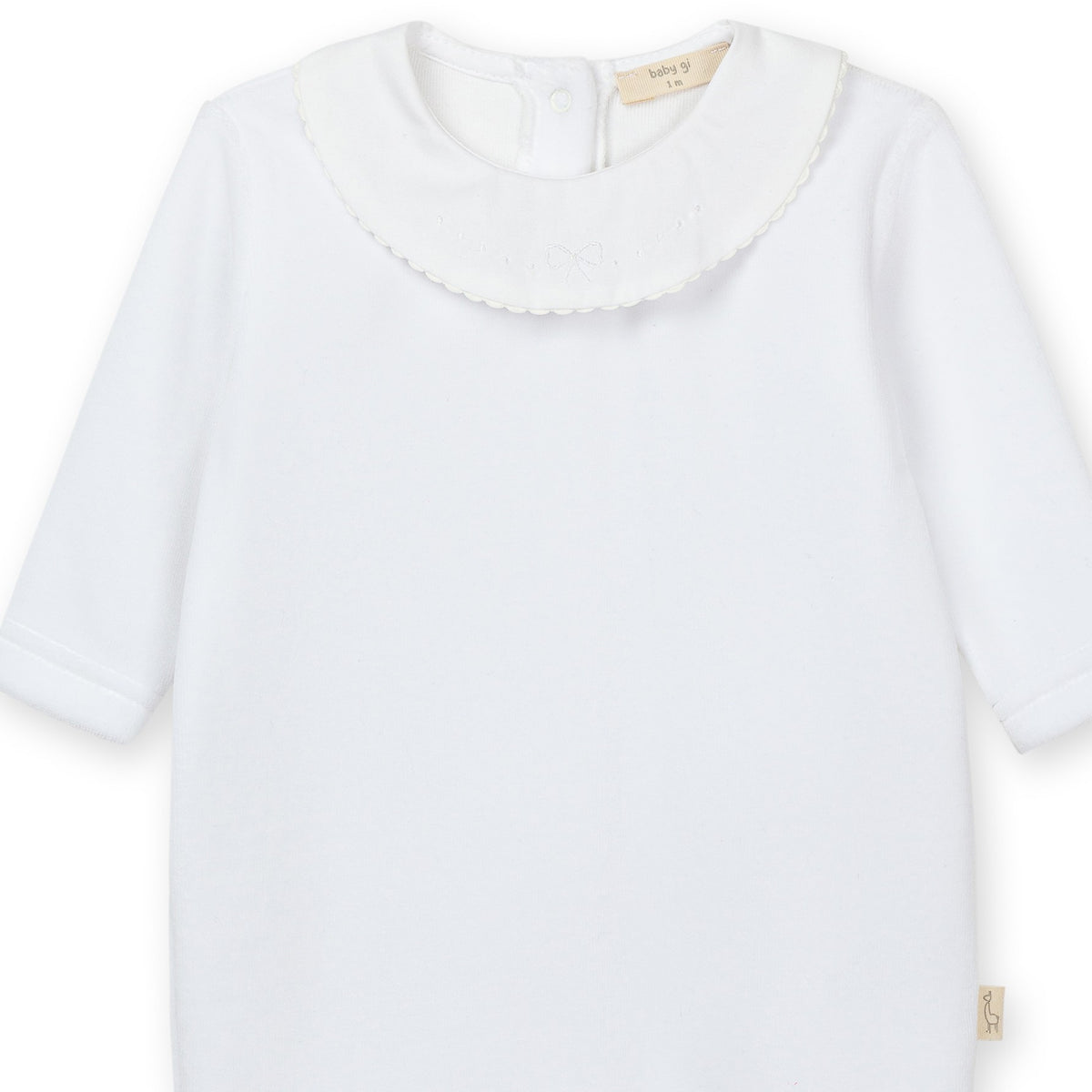 Baby Gi Girls White Velour Bow Embroidered Babygrow