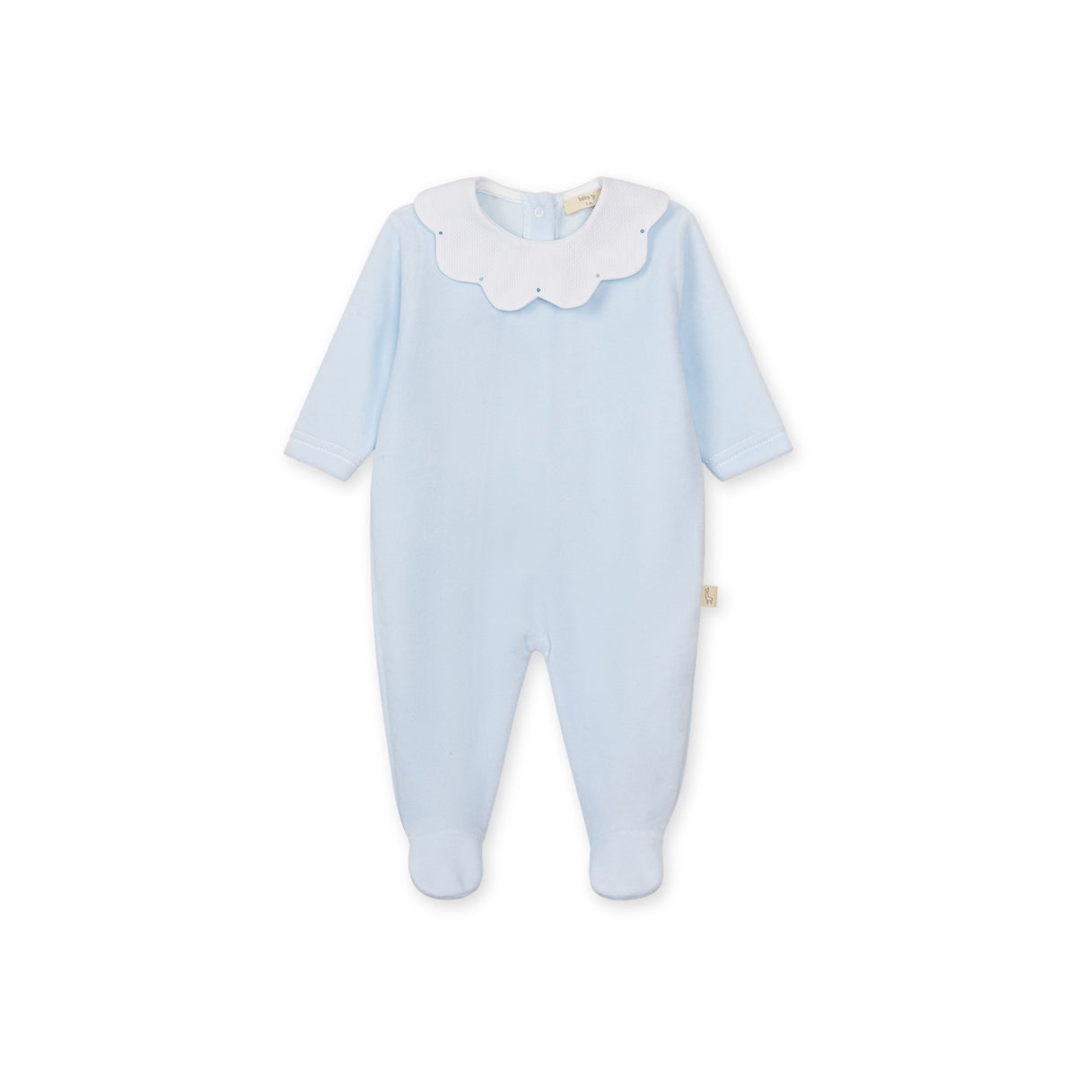 Baby Gi Boys Blue Velour Scallop Babygrow