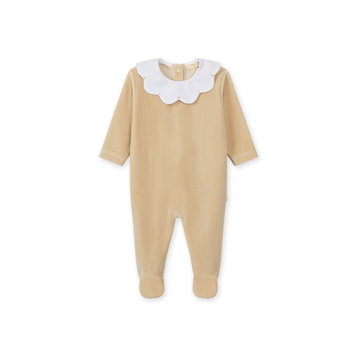 Baby Gi Unisex Taupe Velour Scallop Babygrow