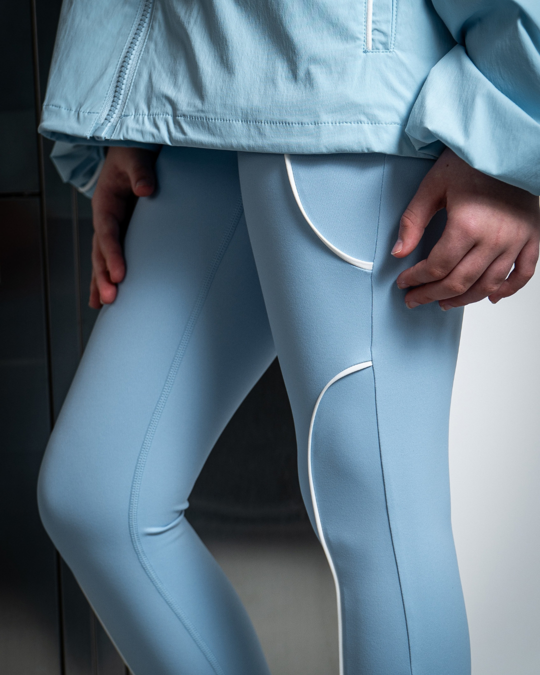 SS26 Ansandro Powder Blue & White Piping Tank & Leggings Set