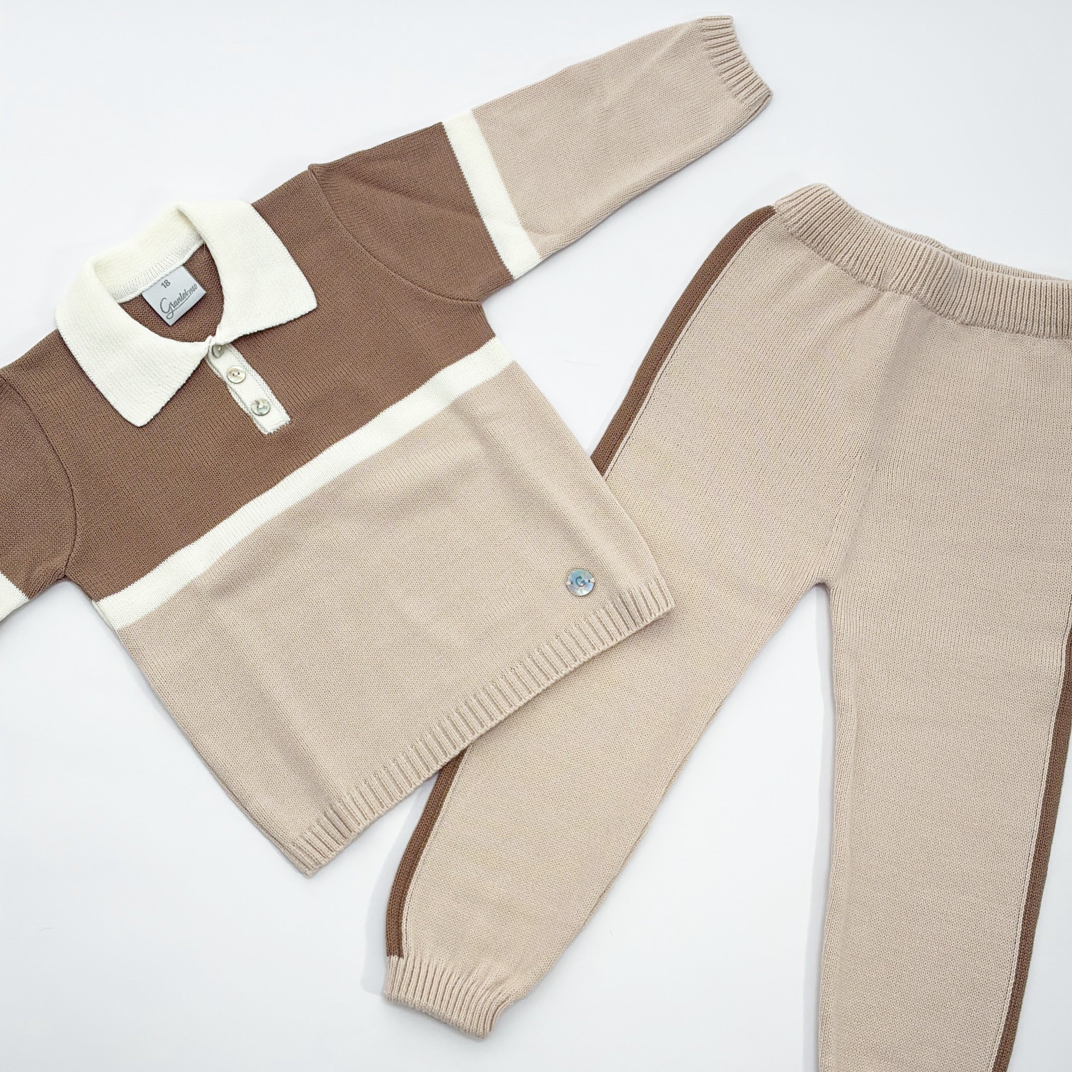 AW25 Granlei Beige & White Panel Collar Trousers Set