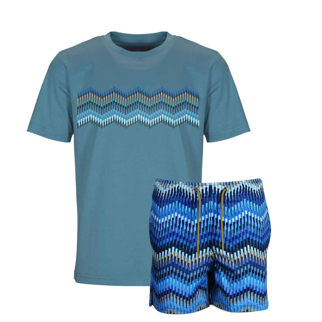 SS25 Moda Bandidos Blue Zig Zag T-Shirt & Swim Shorts Set