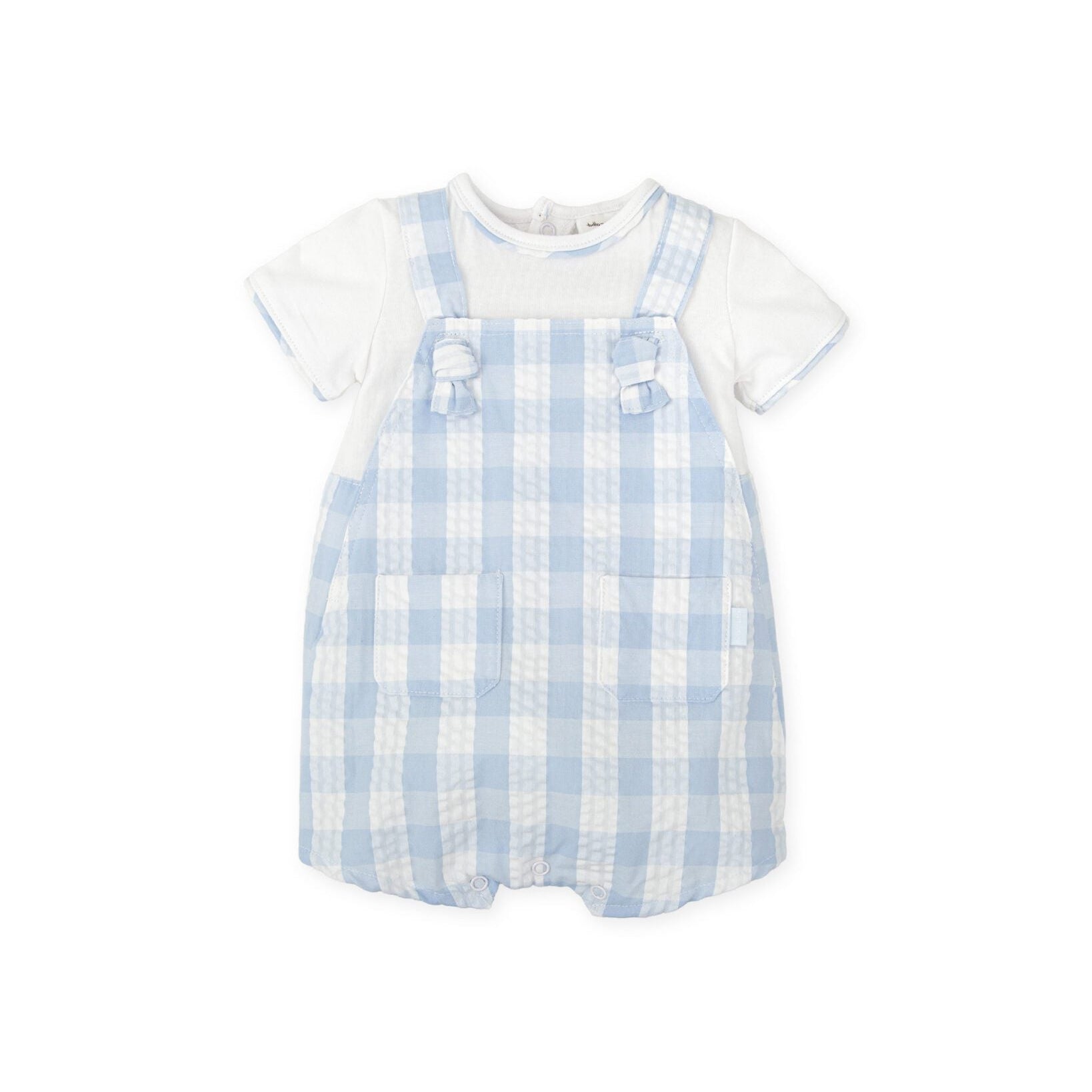 SS26 Tutto Piccolo Blue & White Checked Dungarees Romper