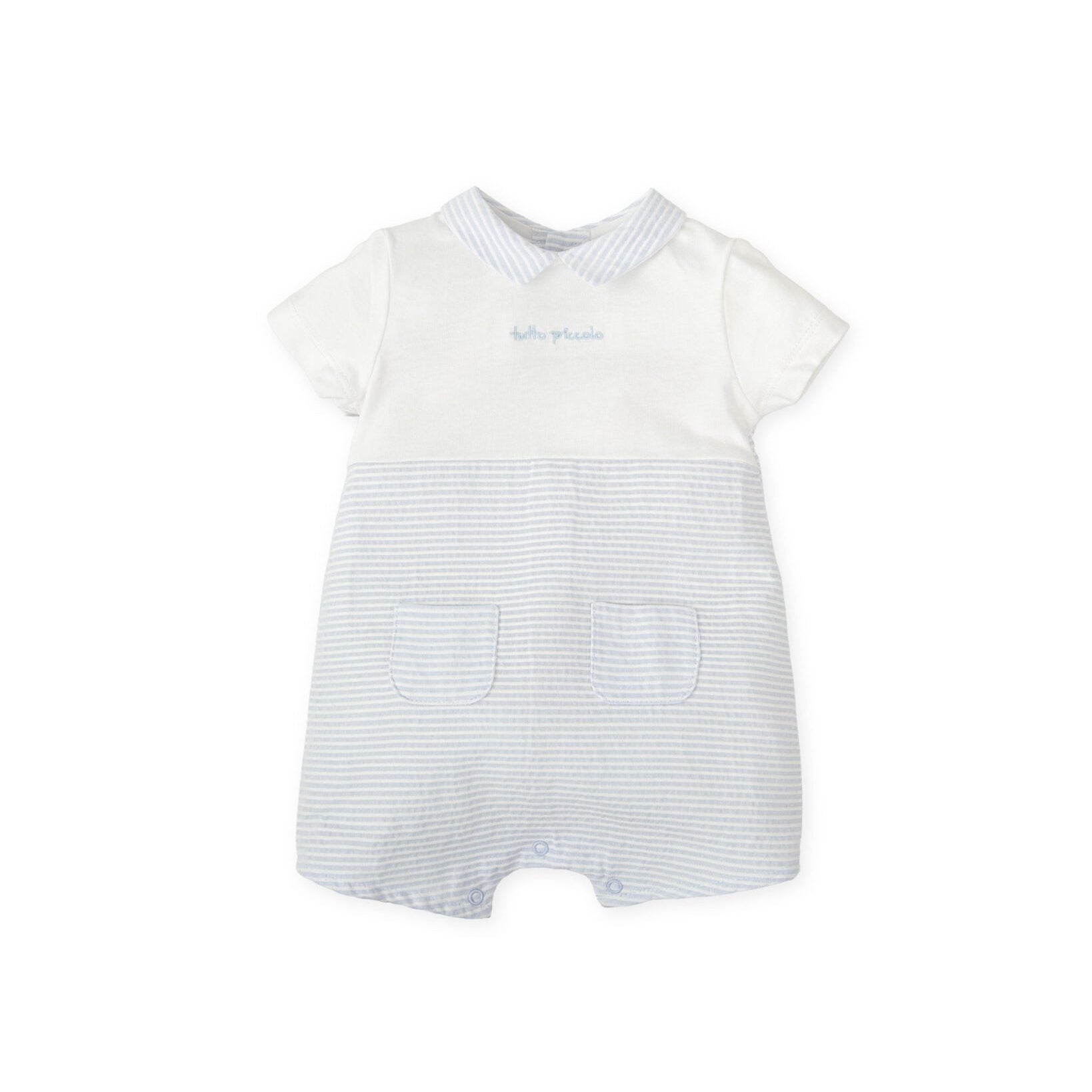 SS26 Tutto Piccolo Blue & White Striped Logo Romper