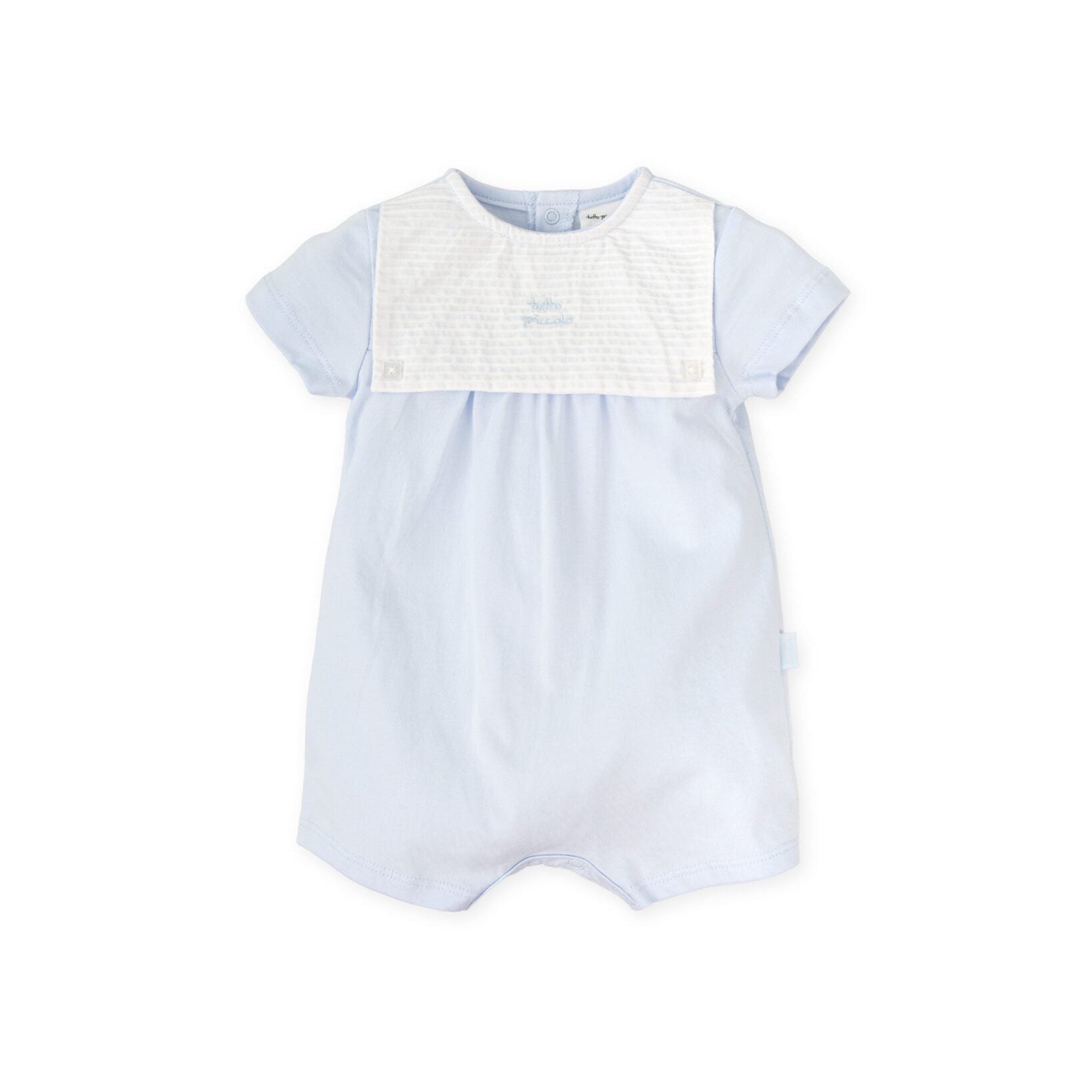 SS26 Tutto Piccolo Blue & White Panel Logo Romper