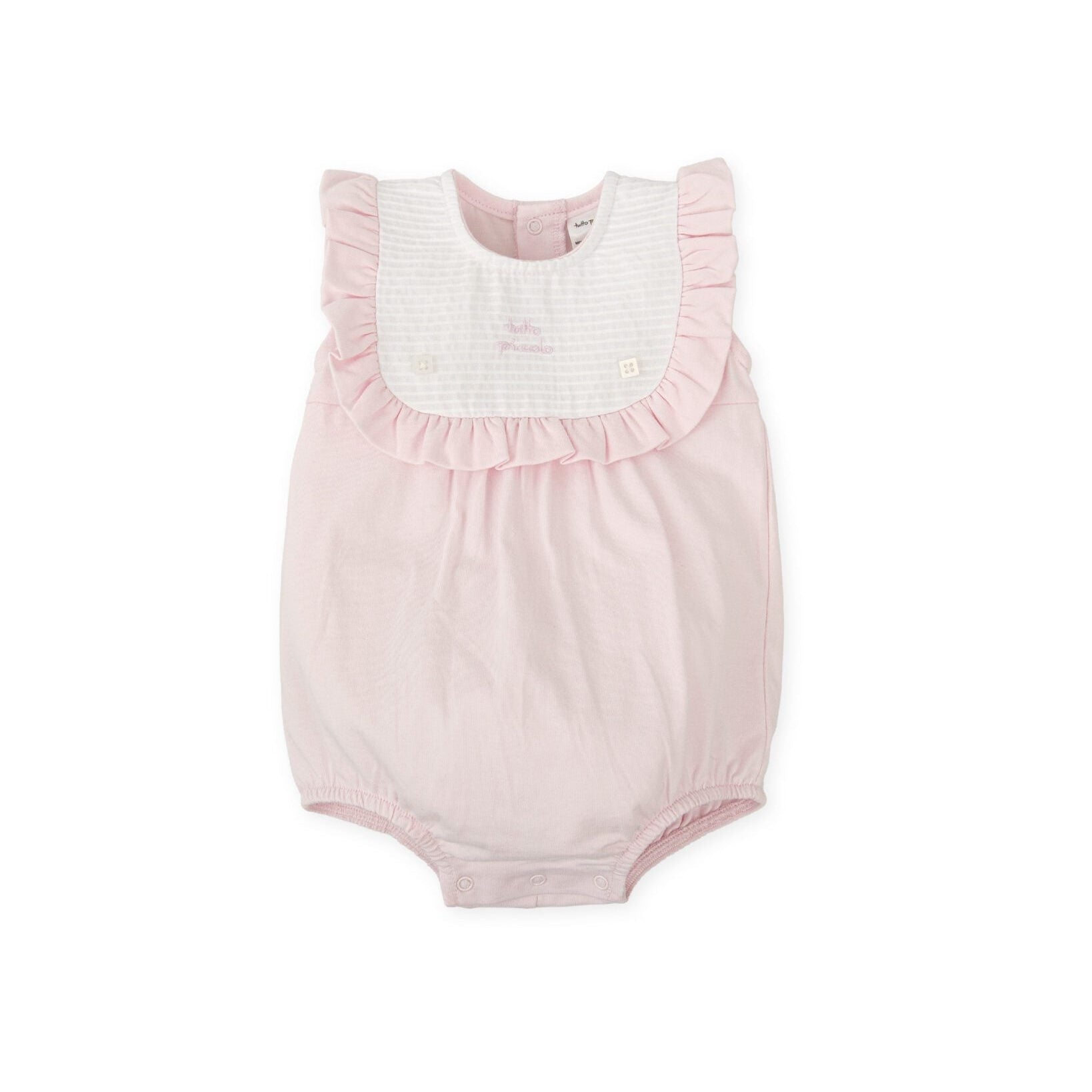 SS26 Tutto Piccolo Pink & White Panel Logo Frill Romper