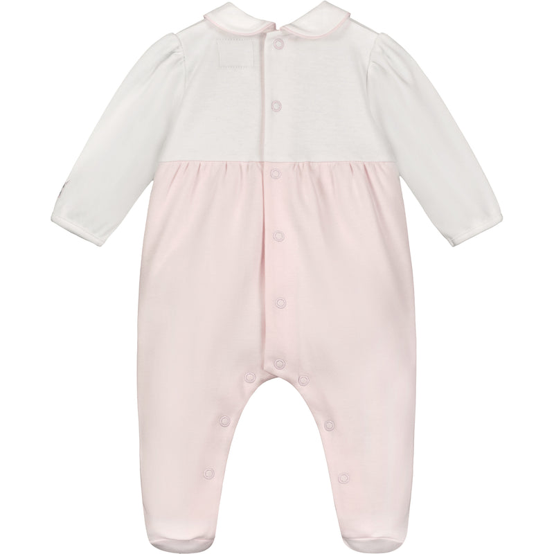 Emile Et Rose FRAN Pale Pink & White Bouquet Bow Babygrow