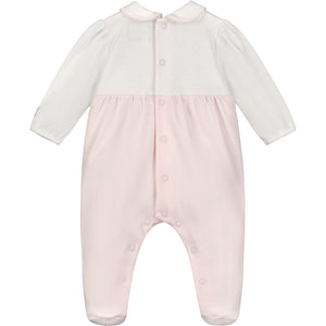 SS24 Emile Et Rose FRAN Pale Pink & White Bouquet Bow Babygrow