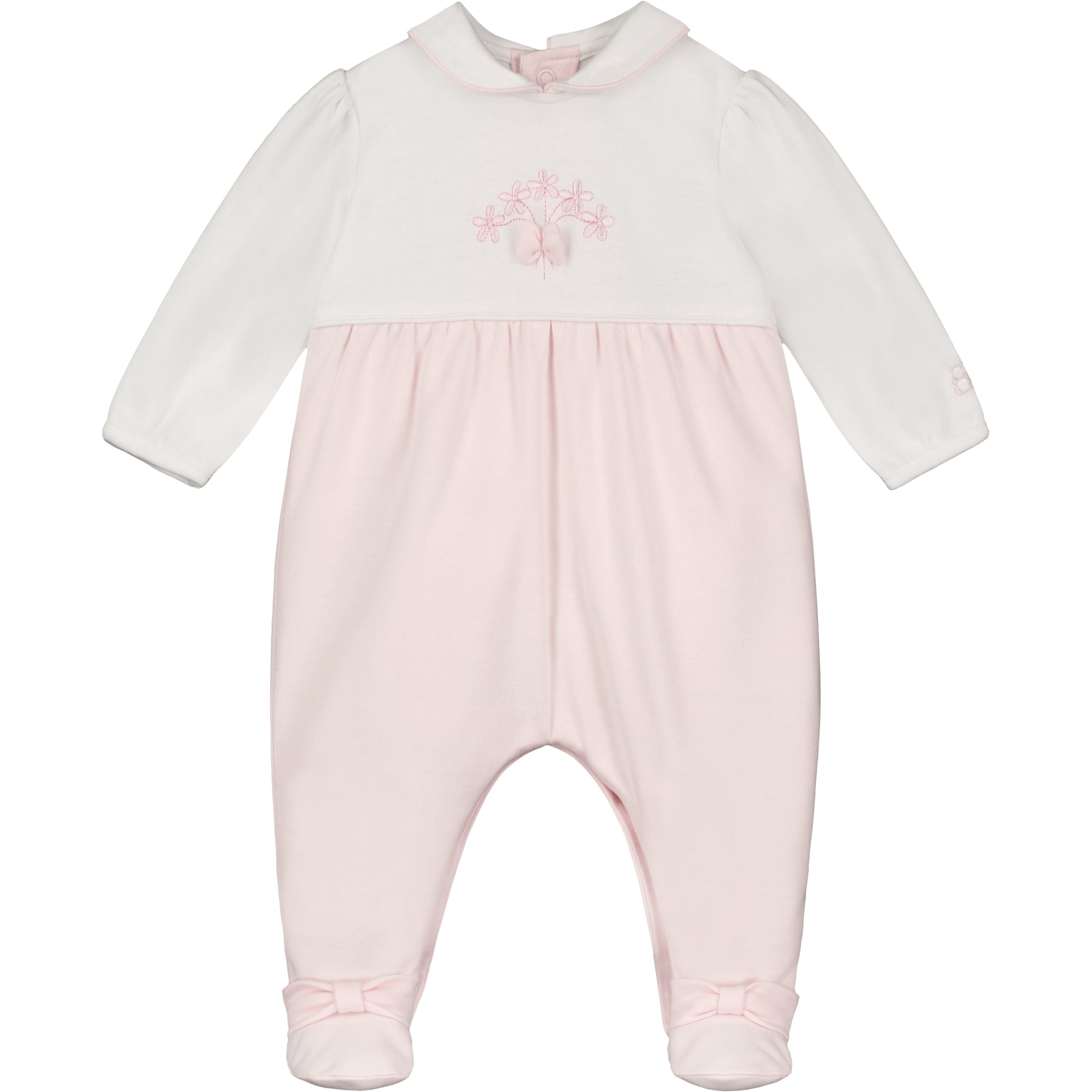 Emile Et Rose FRAN Pale Pink & White Bouquet Bow Babygrow