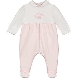 SS24 Emile Et Rose FRAN Pale Pink & White Bouquet Bow Babygrow