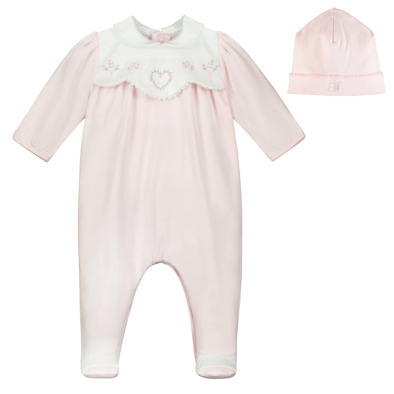 SS24 Emile Et Rose FERN Pale Pink & White Floral Heart Babygrow With Hat