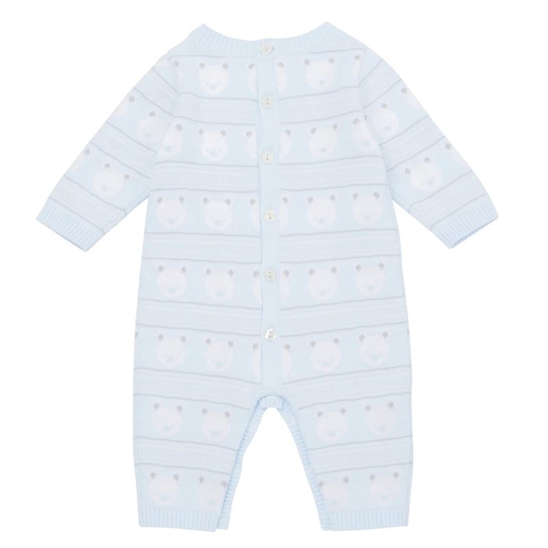 Emile Et Rose HARRY Pale Blue & White Knit Teddy Bear All In One With Hat