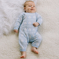 Emile Et Rose HARRY Pale Blue & White Knit Teddy Bear All In One With Hat