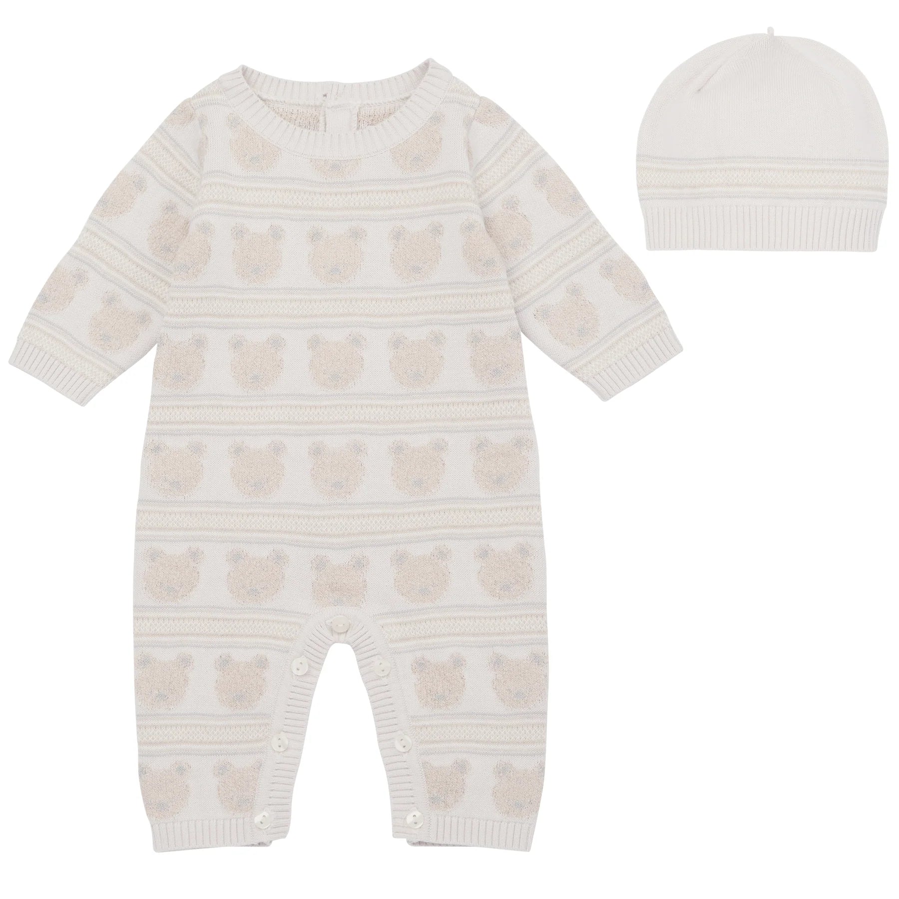 Emile Et Rose HARRY Beige & White Knit Teddy Bear All In One With Hat