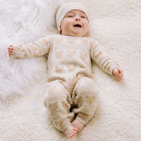 Emile Et Rose HARRY Beige & White Knit Teddy Bear All In One With Hat