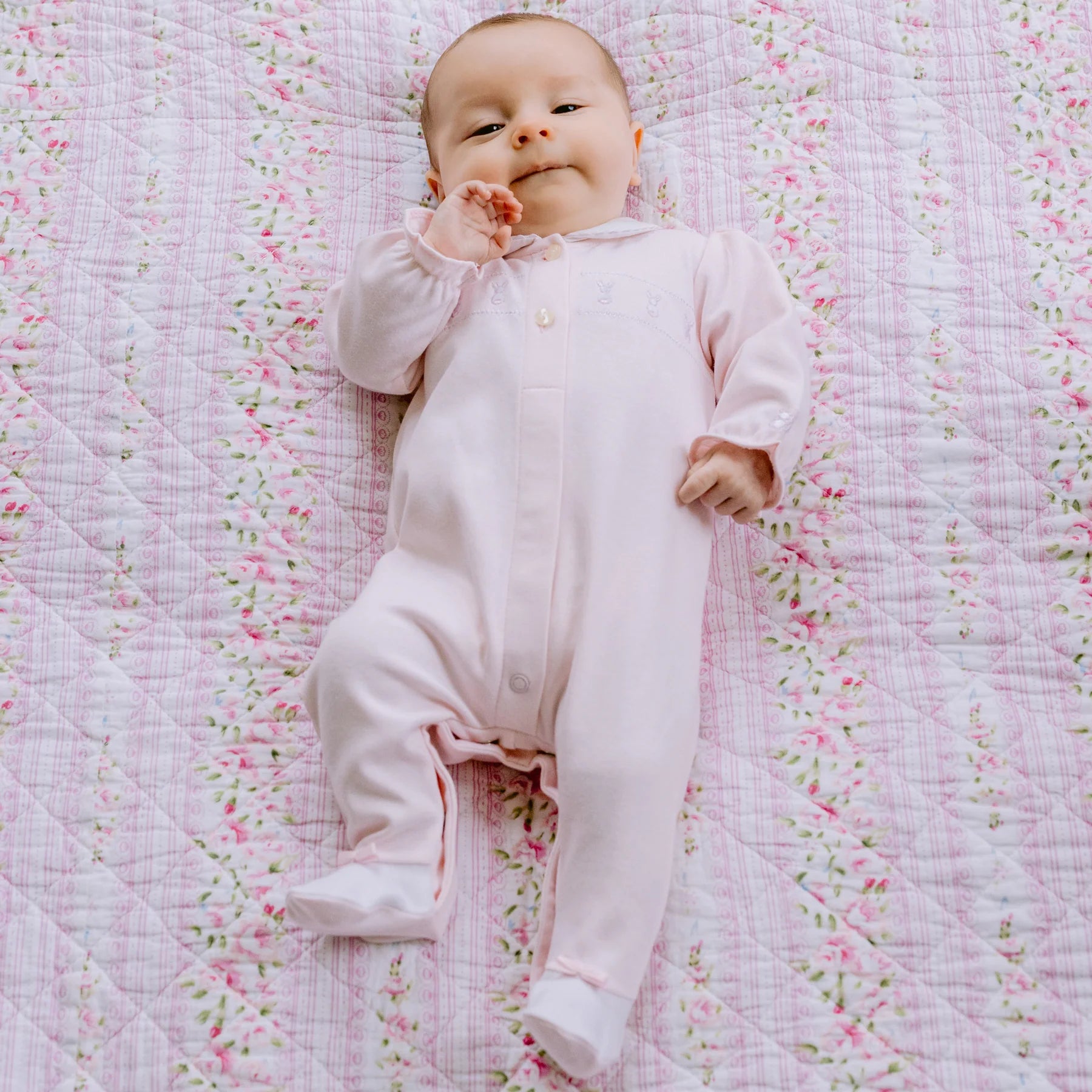 Emile Et Rose HELEN Pale Pink & White Bunnies Babygrow With Hat