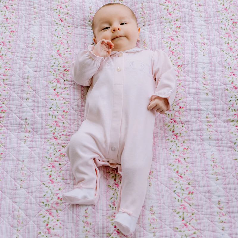 Emile Et Rose HELEN Pale Pink & White Bunnies Babygrow With Hat