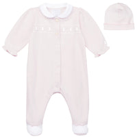 Emile Et Rose HELEN Pale Pink & White Bunnies Babygrow With Hat
