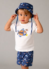 SS26 Mayoral Blue Submarine Shorts Set With Hat