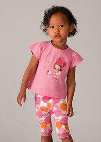 SS26 Mayoral Pink Girl & Cat Floral Leggings Set