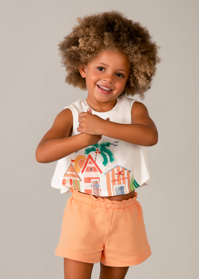 SS26 Mayoral Orange & White Beach Hut Shorts Set