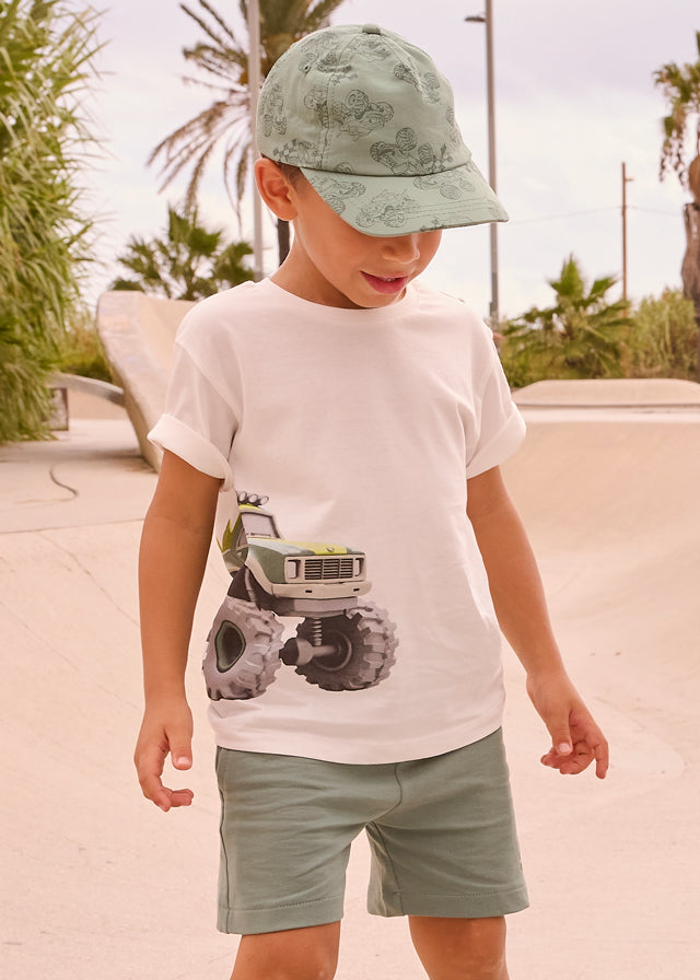 SS26 Mayoral Green & White Truck Shorts Set
