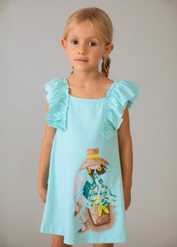 SS26 Mayoral Blue Beach Girl Frill Dress