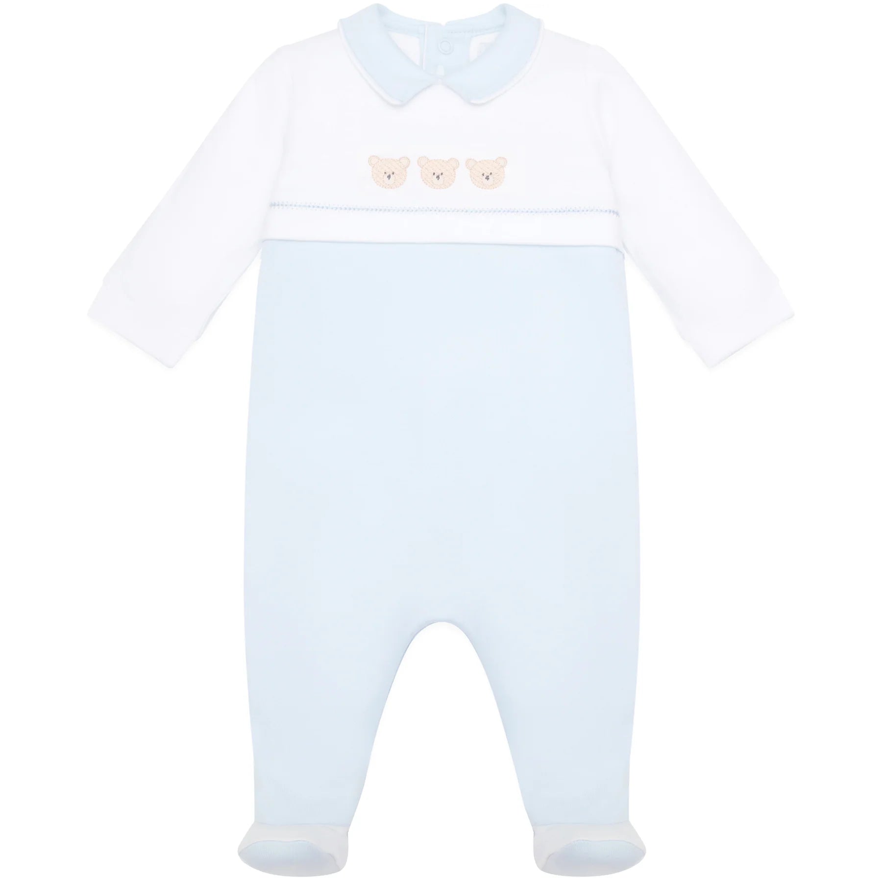 SS25 Emile Et Rose JASPER Pale Blue & White Teddies Babygrow