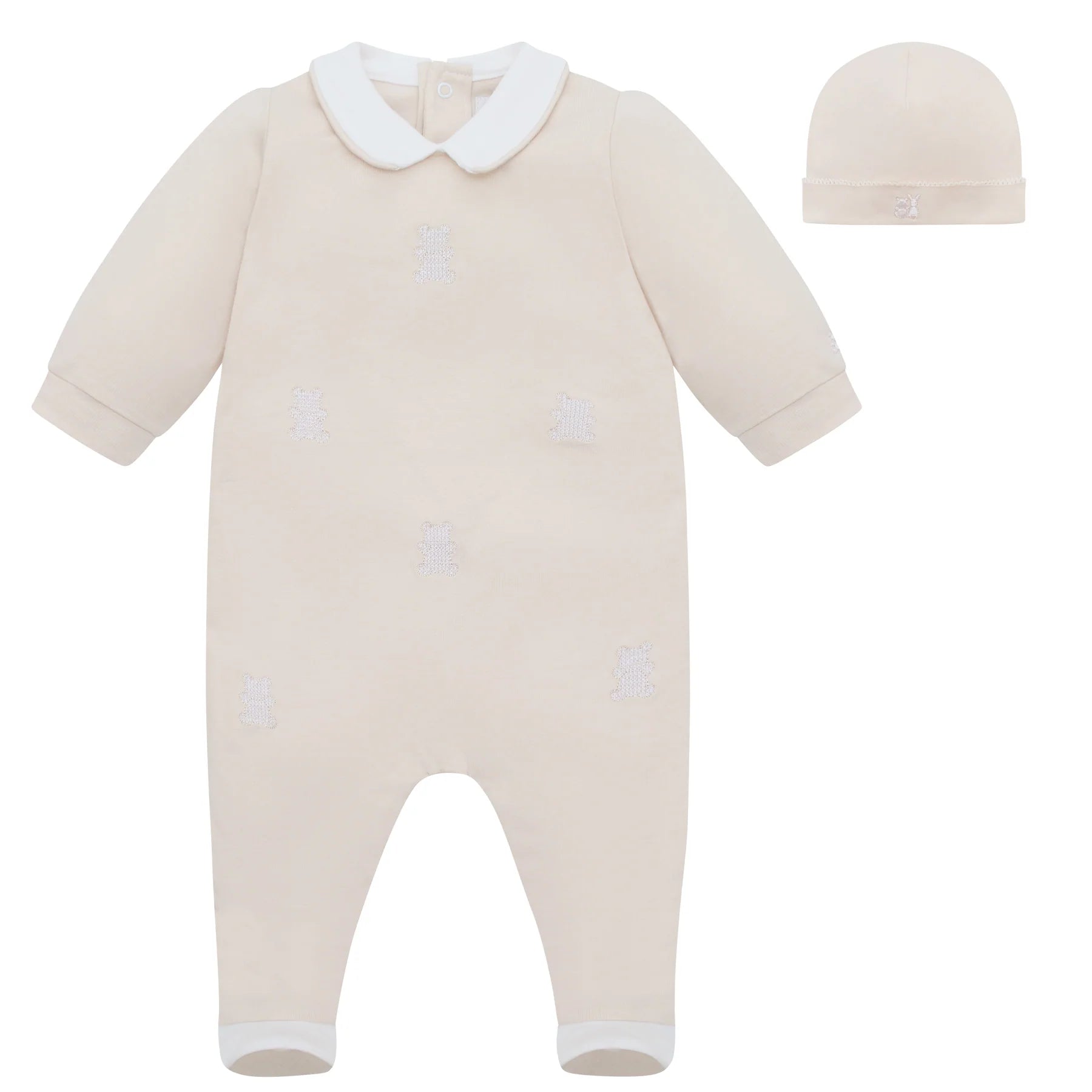 SS26 Emile Et Rose LIONEL Stone Teddy Embroidered Babygrow With Hat