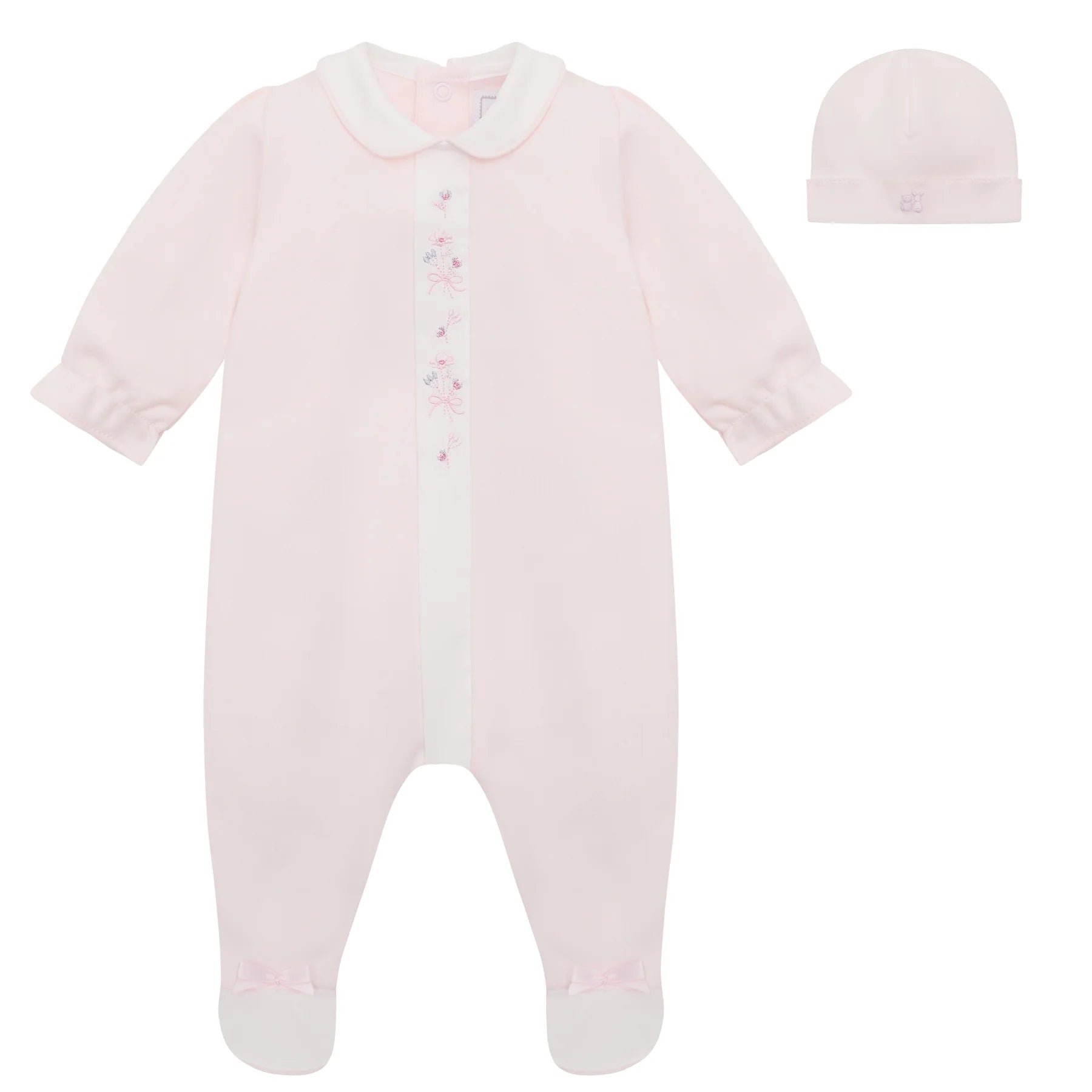 SS26 Emile Et Rose LORETTA Pink & White Floral Embroidered Babygrow With Hat