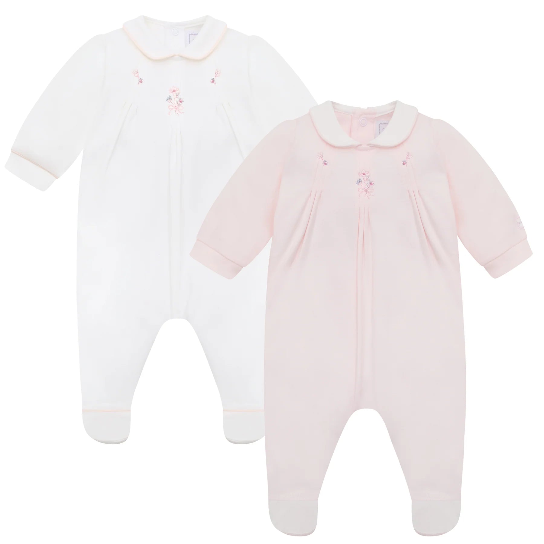 SS26 Emile Et Rose LARA Pink & White Floral Embroidered Two Pack Of Babygrows