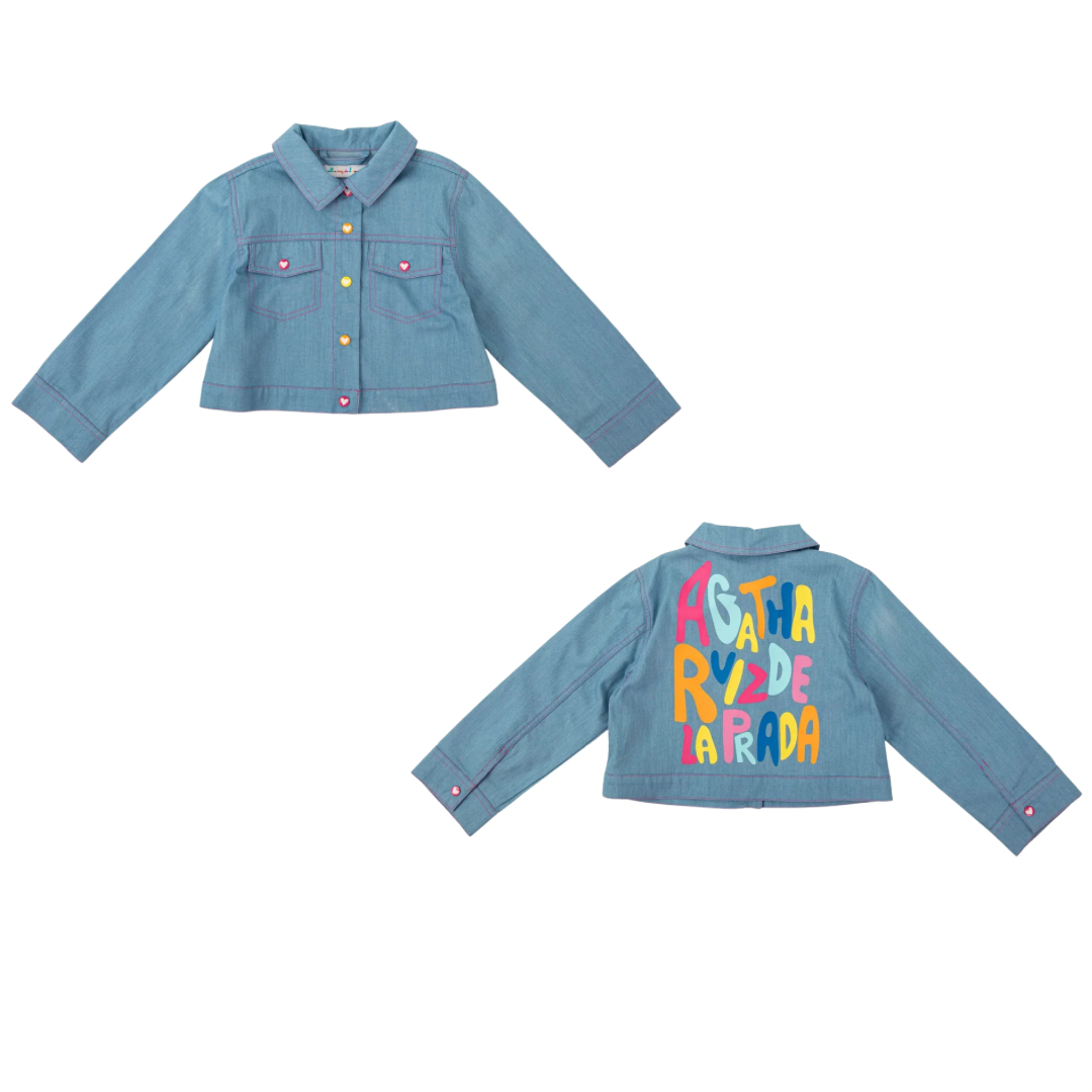 SS26 Agatha Ruiz De La Prada Blue Multicoloured Logo Denim Jacket