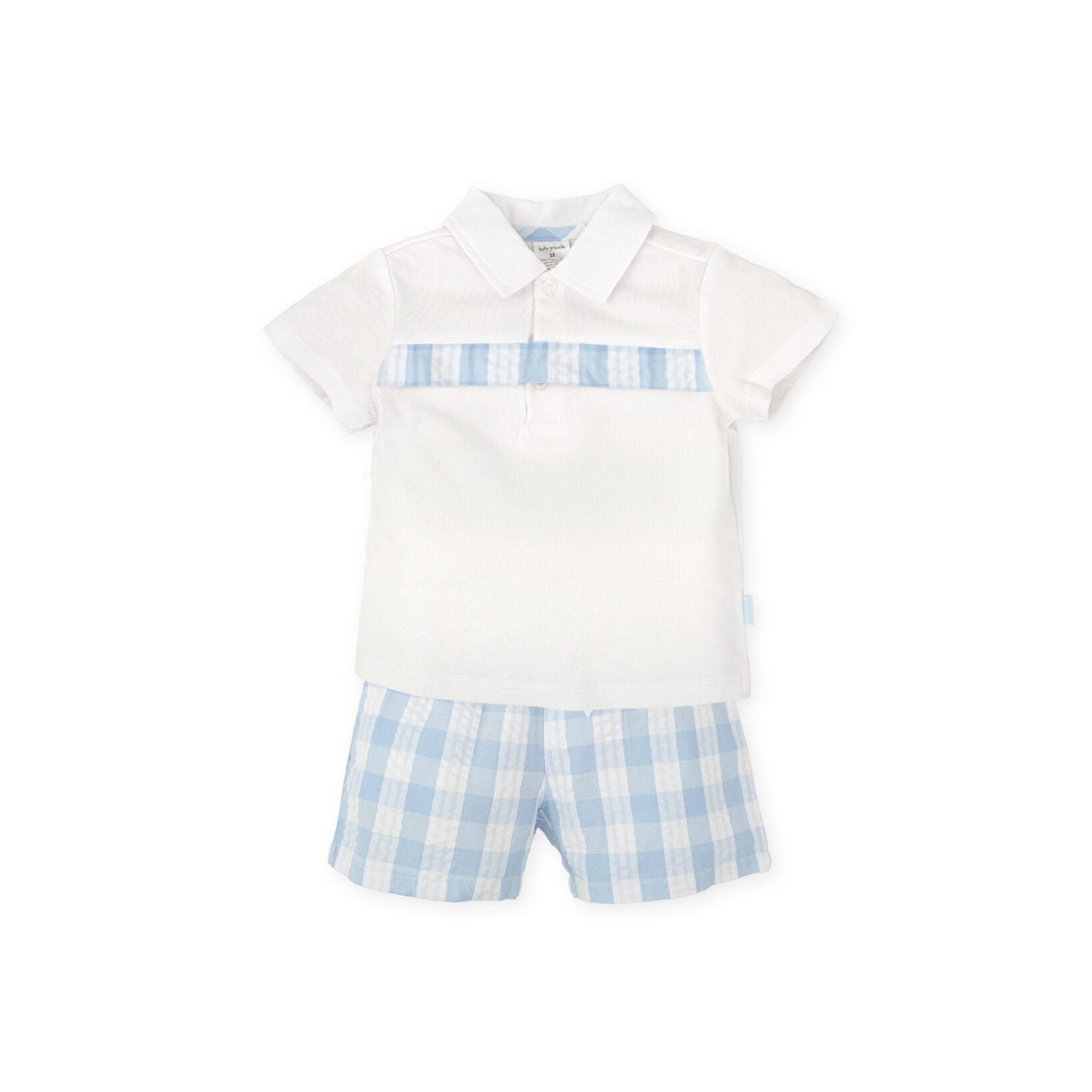 SS26 Tutto Piccolo Blue & White Checked Panel Polo Shorts Set