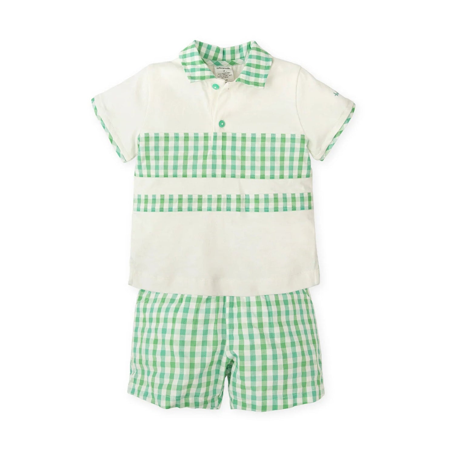 SS26 Tutto Piccolo Green & White Checked Panel Polo Shorts Set